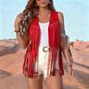 Women's POLO Collar Sleeveless Vest Loose Fit Western Fringe Faux Suede Waistcoat Streetwear Jacket 2025 Spring Outerwear