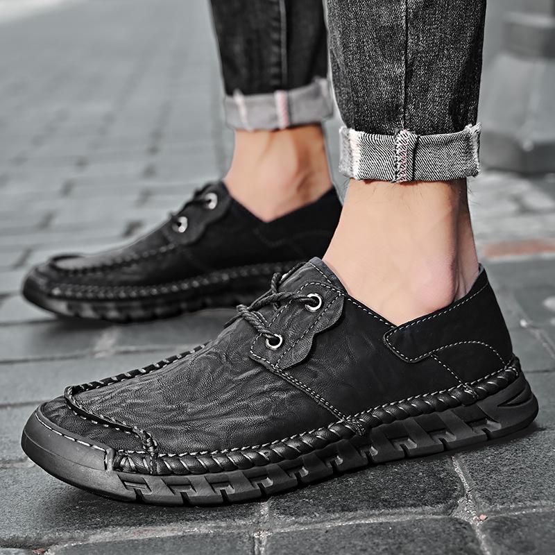 

2025 summer new big head leather shoes soft surface soft sole men s shoes thick sole wide head trend fashion business casual shoes 46 чёрный