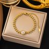18K Gold Plated 316L Fashionable Titanium Steel Bracelets Waterproof Heart Roman Numerals Queen's Chain Link Bangles