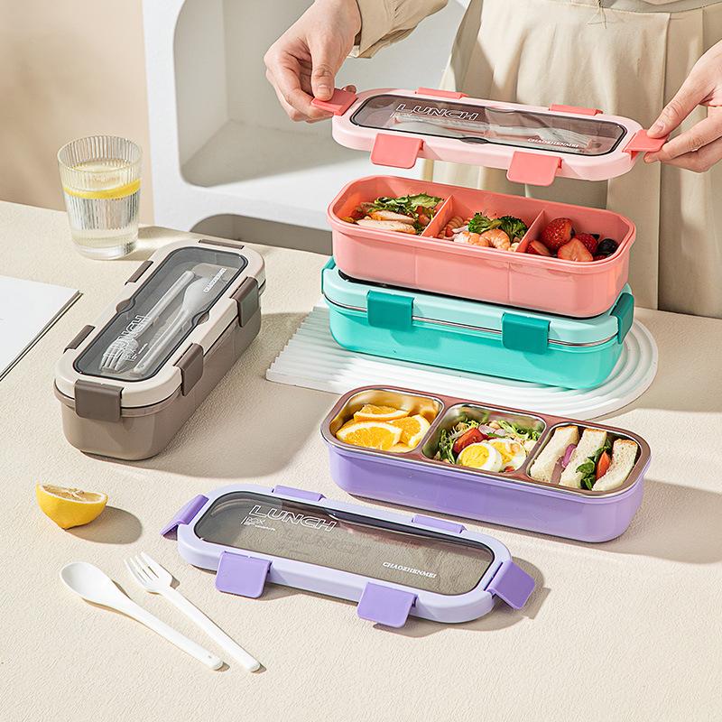 Microwave Stainless Steel Single Layer Partition Lunch Box, Leak Proof Fresh Keeping Bento Container Portable Food Storage Box
