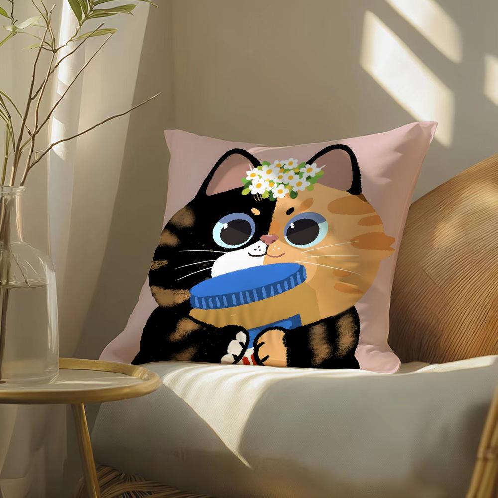 Surprised Cat Funny Party Pattern Pillow Case DoubleSided Plush Sofa Cushion Covers Organic Breathable Invisible Zipper