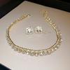 Elegant Rhinestone Square Earrings & Necklace Set – Light Luxury Clavicle Chain Jewelry for Fashionable Evening Wear