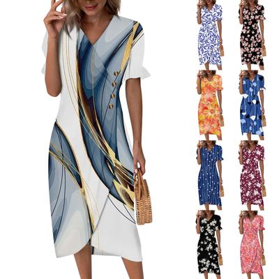 Beach Dresses For Women Spring Summer Elegant Wrap V Neck Boho Dress Flowy Ruched Hawaiian Maxi Dress