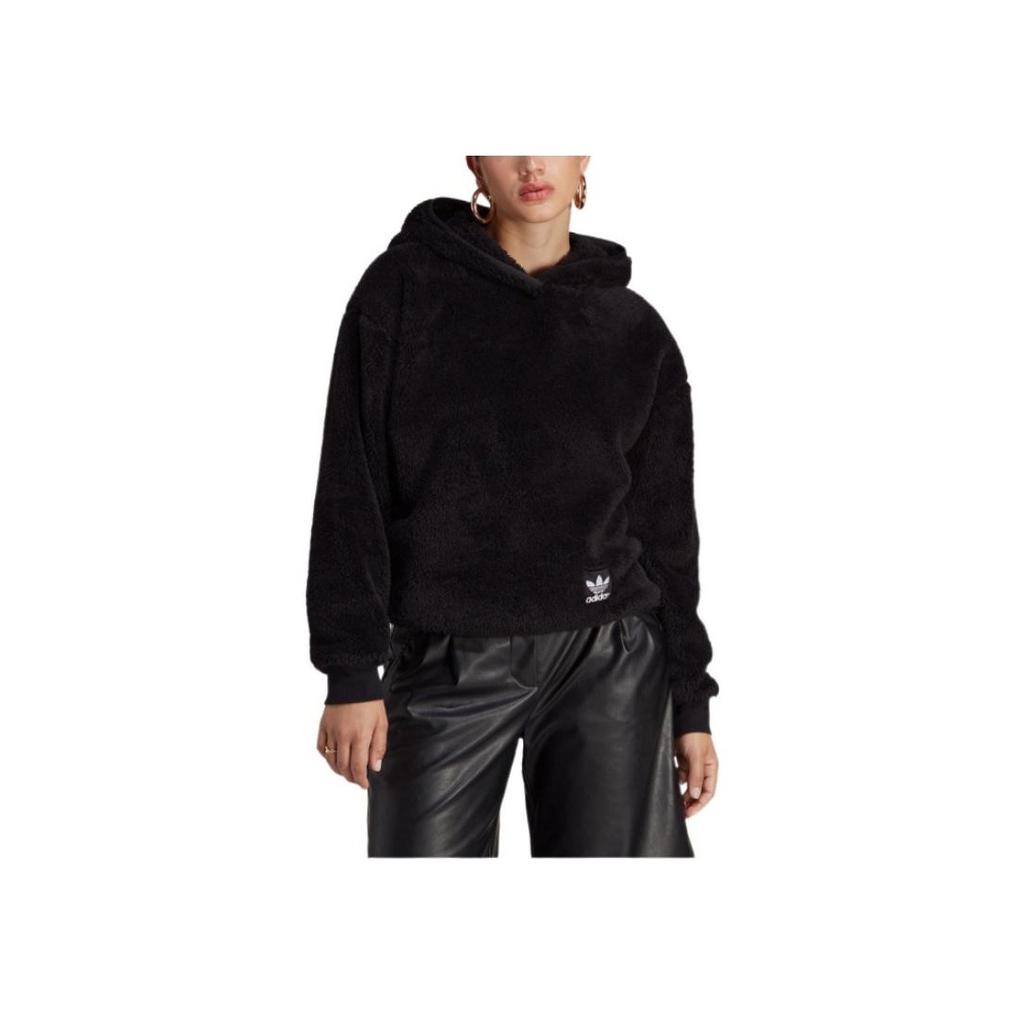 Adidas Originals Solid Color Hooded Pullover Long Sleeve Sweatshirt Women Sweatshirt Black IC2253