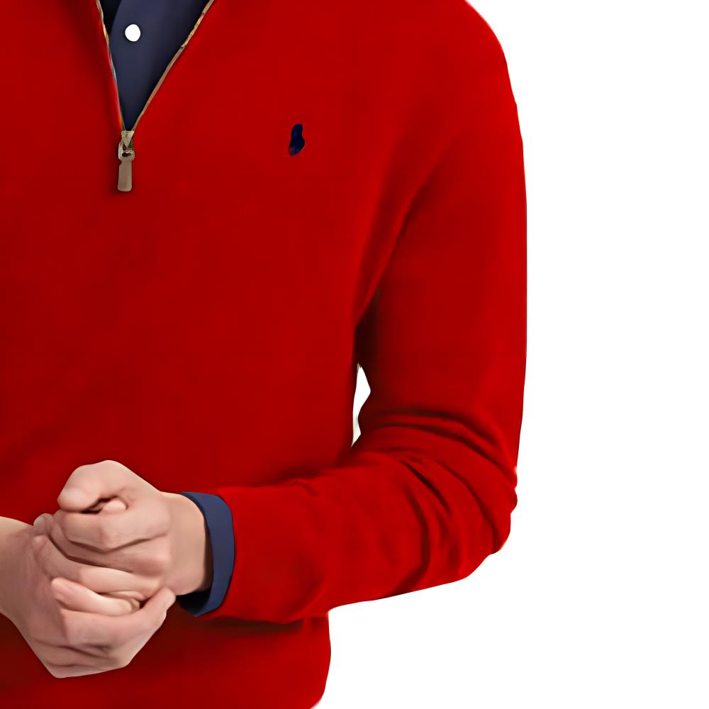 Polo Ralph Lauren Ss23 Ensfarget Genser med Broderi og Halv Glidelås Herregenser 710777743-011