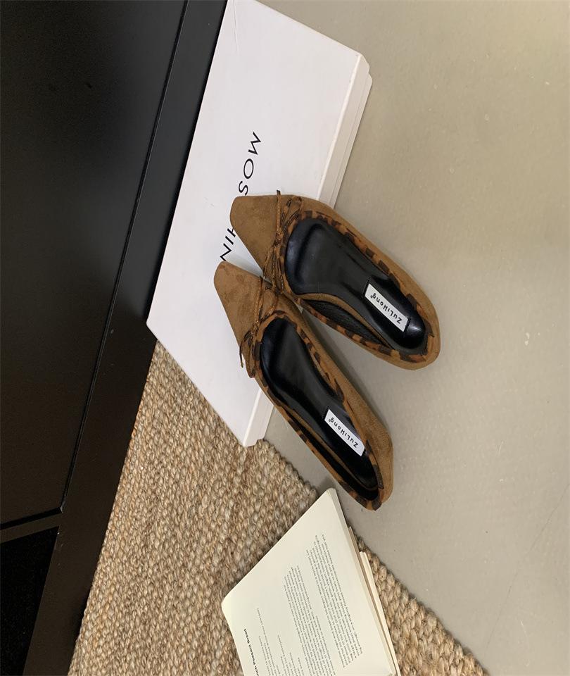 French retro flat-soled ballet shoes for women 2025 new leopard print bow soft-soled grandma shoes single shoes evening shoes