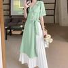 ZANZEA Women Summer Turn Down Collar Casual Patchwork Short Sleeve Dress