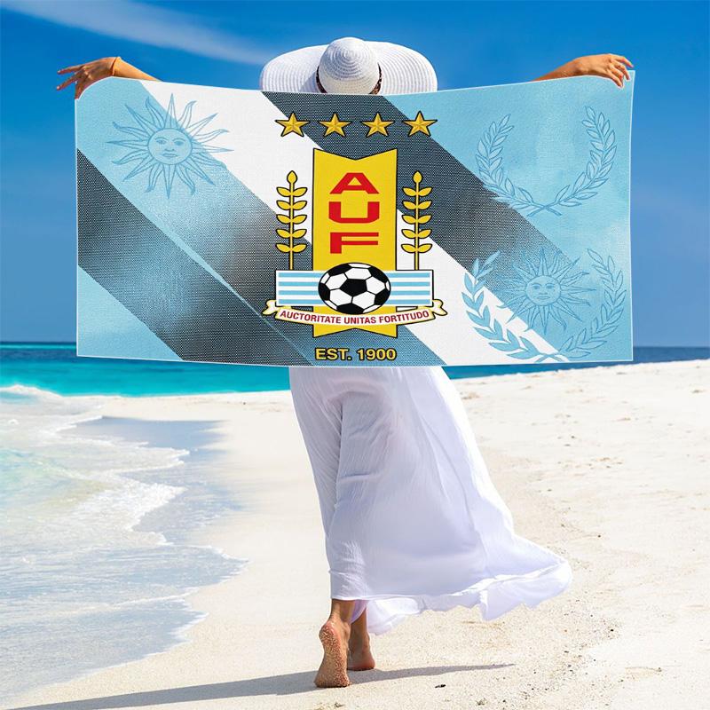 Uruguay Celeste Football Print Beach Towel, Large Soft Quick Dry Towel for Beach Camping Swimming
