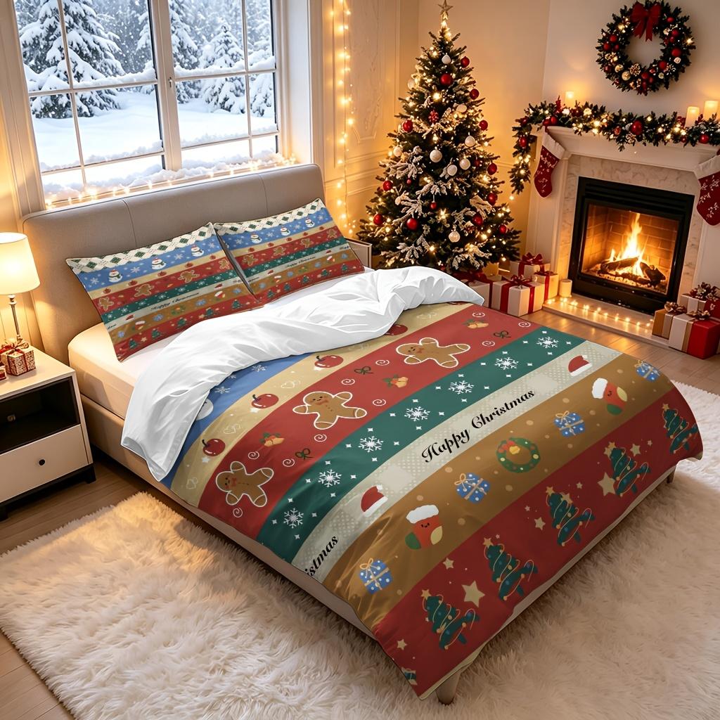 Christmas Duvet Cover Set Cute Christmas Gift 100% Polyester Fiber Duvet Cover Ultra Soft Brushed Bedding for Bedroom Hotel Dormitory