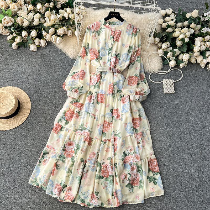 

Омолаживающее платье для отпуска, ранняя осень, тонкое длинное шифоновое платье Apricot color One size