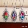 Silver Plated Marquise Cut Multicolor CZ Pendant Necklace, Ornate Floral Halo Cable Chain Necklace for Women
