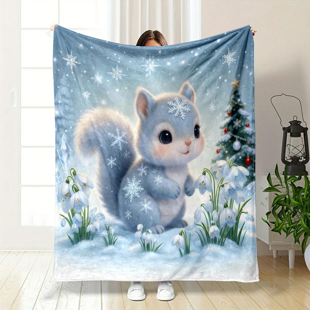 1PC Small Animals in A Winter Scene Printed Blanket, All-Season Multi-Use for Nap, Camping, Travel, Car ,sofa Machine Washable