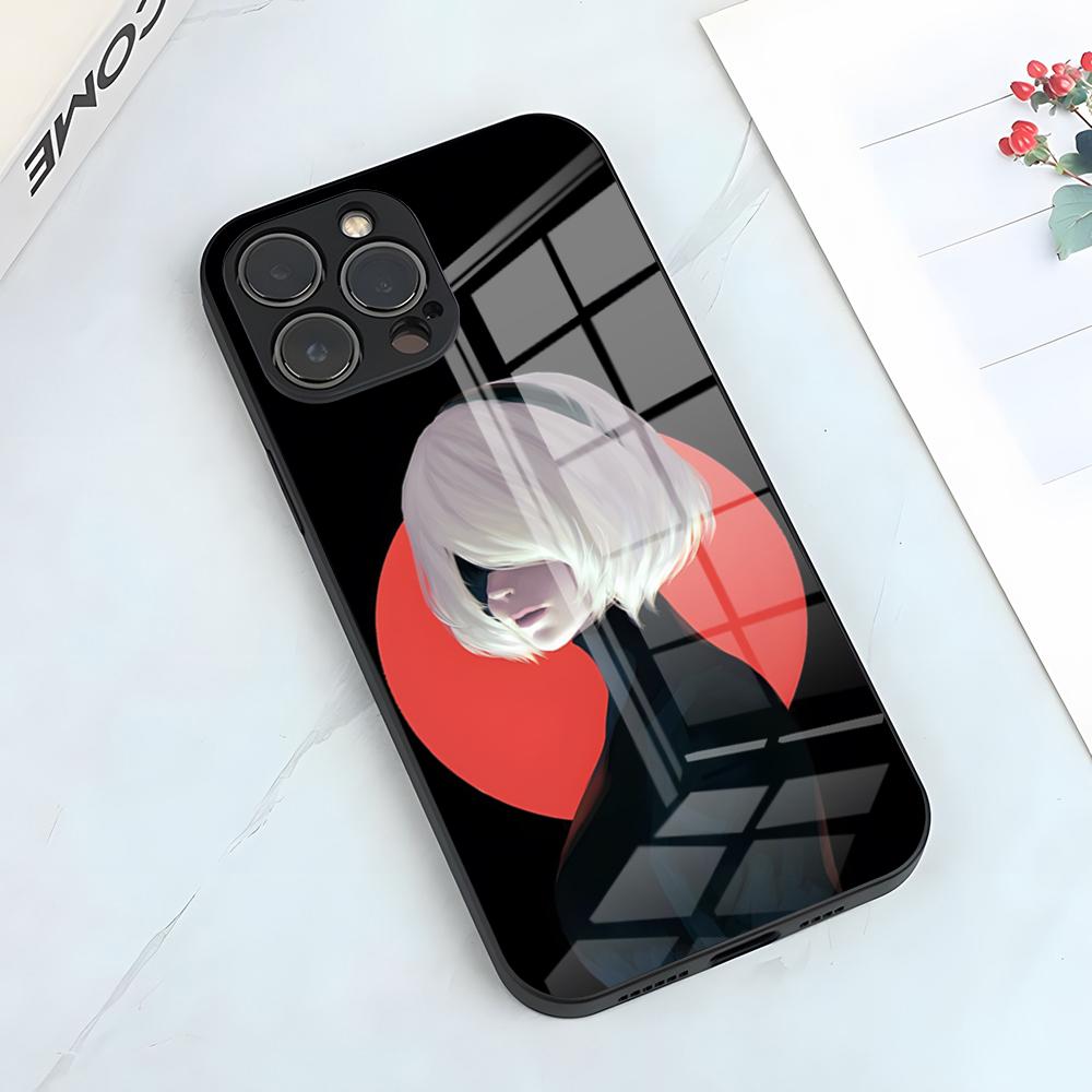 N-NieR Automata 2B Phone Case For IPhone 17 Pro Max 15 Pro 16 14 Plus 12 13 Mini 11 Pro Shockproof Glass Cover