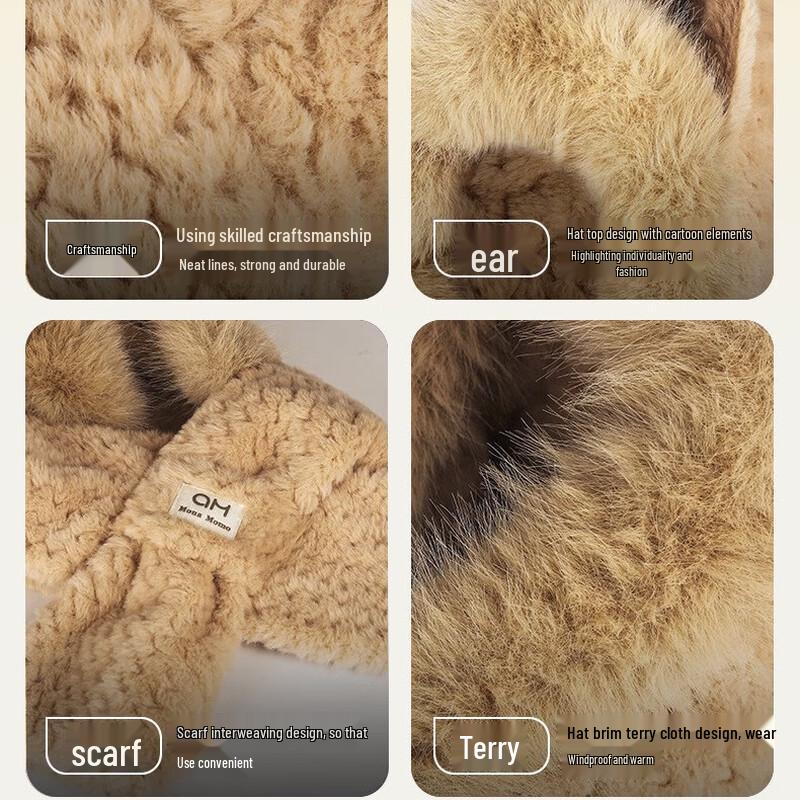 ZHENYUEQI Winter Plush Fox Ear Hat Scarf