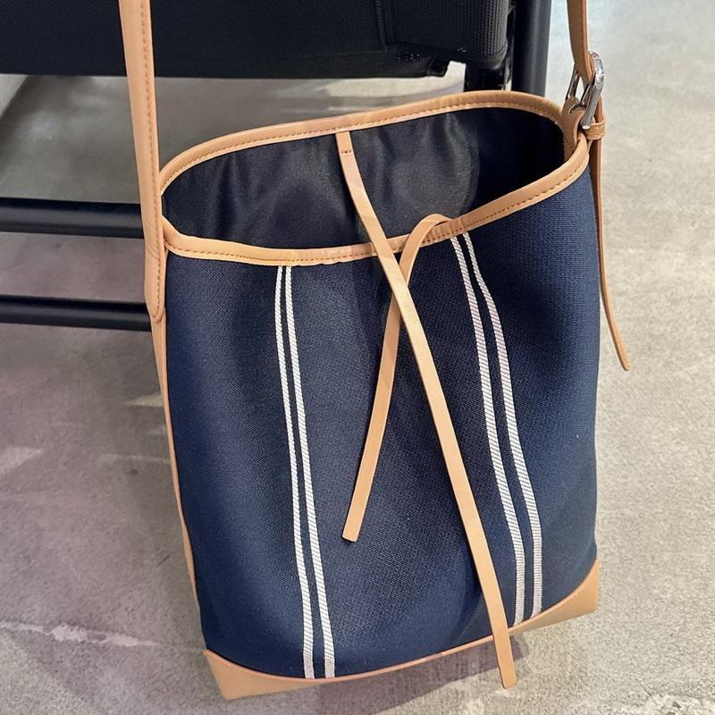 New leather cowhide with canvas bucket bag vegetable basket tote bag shoulder crossbody handbag women's bag
