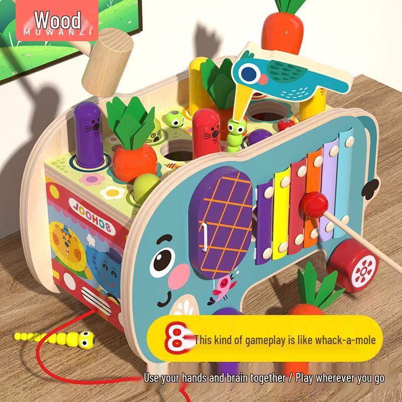 

Kids Wooden Elephant Whack-a-Mole Interactive Educational Toy Piano