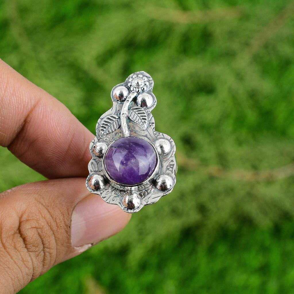 Chevron Amethyst Gemstone Sterling Silver New Solitaire Flower Crown Chakra Ring