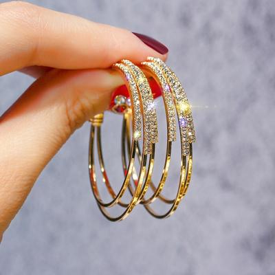 Luxury C Circle Rhinestone Hoop Earrings Silver Color Round Crystal Earrings For Women Korean Earings Bling Wedding Jewelry