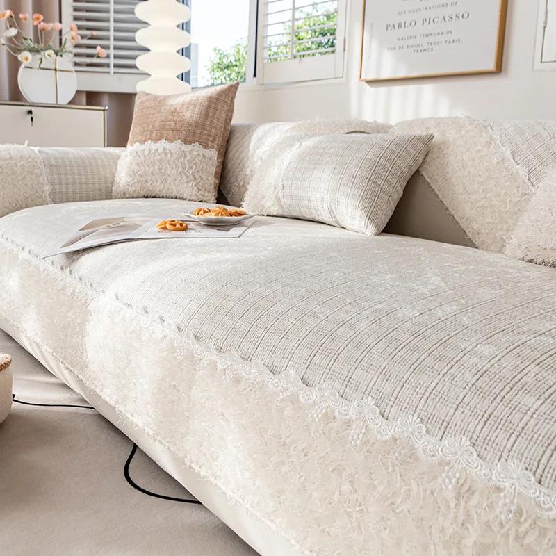 

Современная и простая маленькая свежая кружевная подушка для дивана, сращивание синели, четыре всесезонных универсальных нескользящих подушки, кружевной чехол для дивана 30x50cm pillowcase бежевый