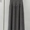 Korean Fashion High-Waisted Slimming Pleated Knit Skirt with Bow Detail