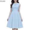 ZANZEA Abito estivo casual senza maniche con scollo rotondo da donna