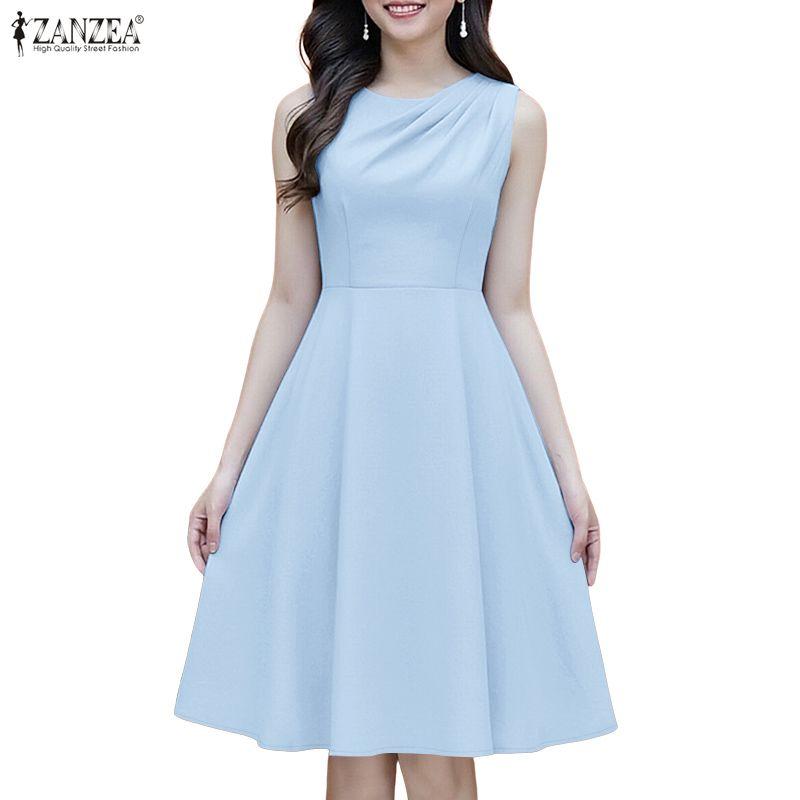 ZANZEA Abito estivo casual senza maniche con scollo rotondo da donna