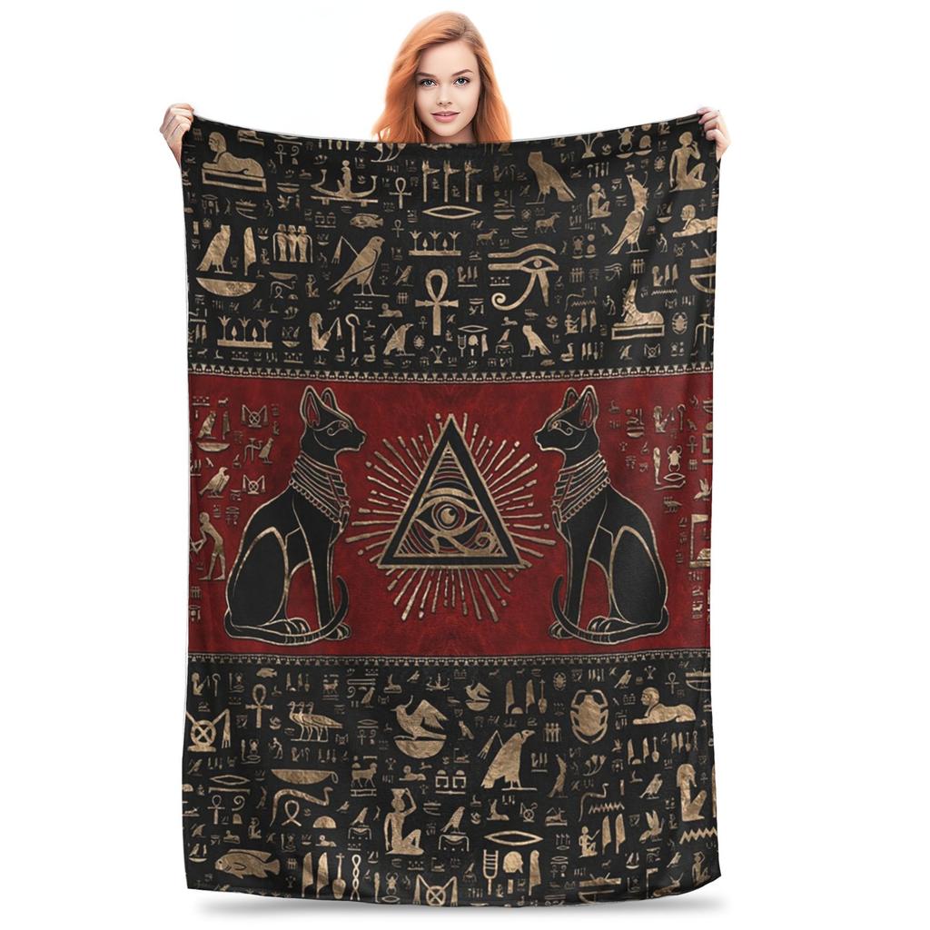 Ancient Egyptian Cats And Eye Of Horus Blankets Breathable Fleece Sofa Throw Blanket for Home Bedroom Throws Bedspread Quilt