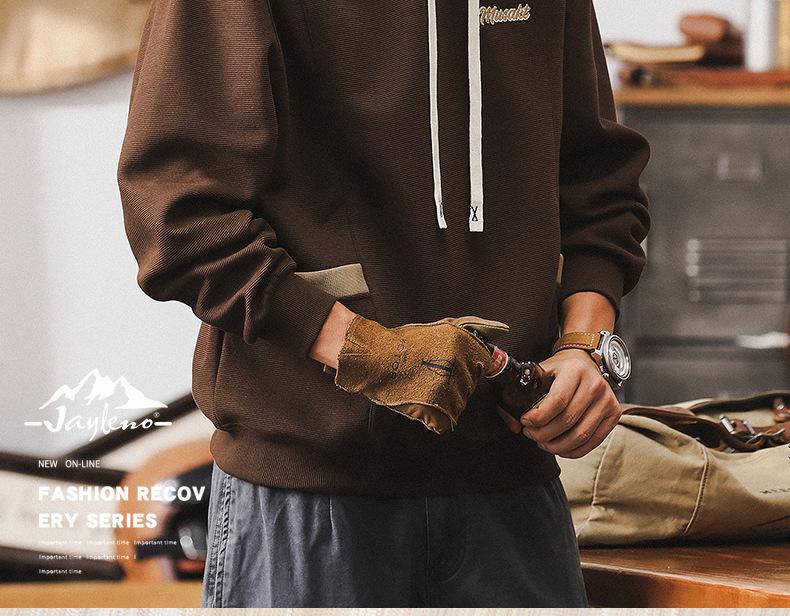360g Herren Lockerer Schwerer Farbblock-Hoodie - Retro Frühling/Herbst Gestickte Lässige Jacke