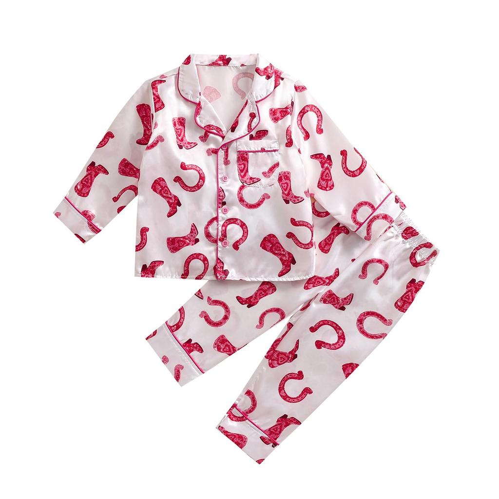 Boys' And Girls' Long Sleeved Pajama Cardigan Set, Casual Home Clothes Two Piece Set