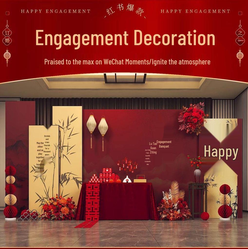 2025 Luxe Chinese Engagement Banquet Decor Set: High-End Centerpiece & Backdrop