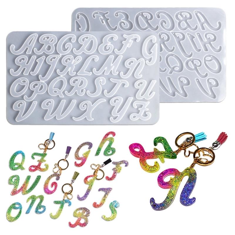 Fashion Reversed Alphabet Mold for Resin Letter Keychain Molds with Hole Epoxy Molds for Keychain Jewelry Making DIY