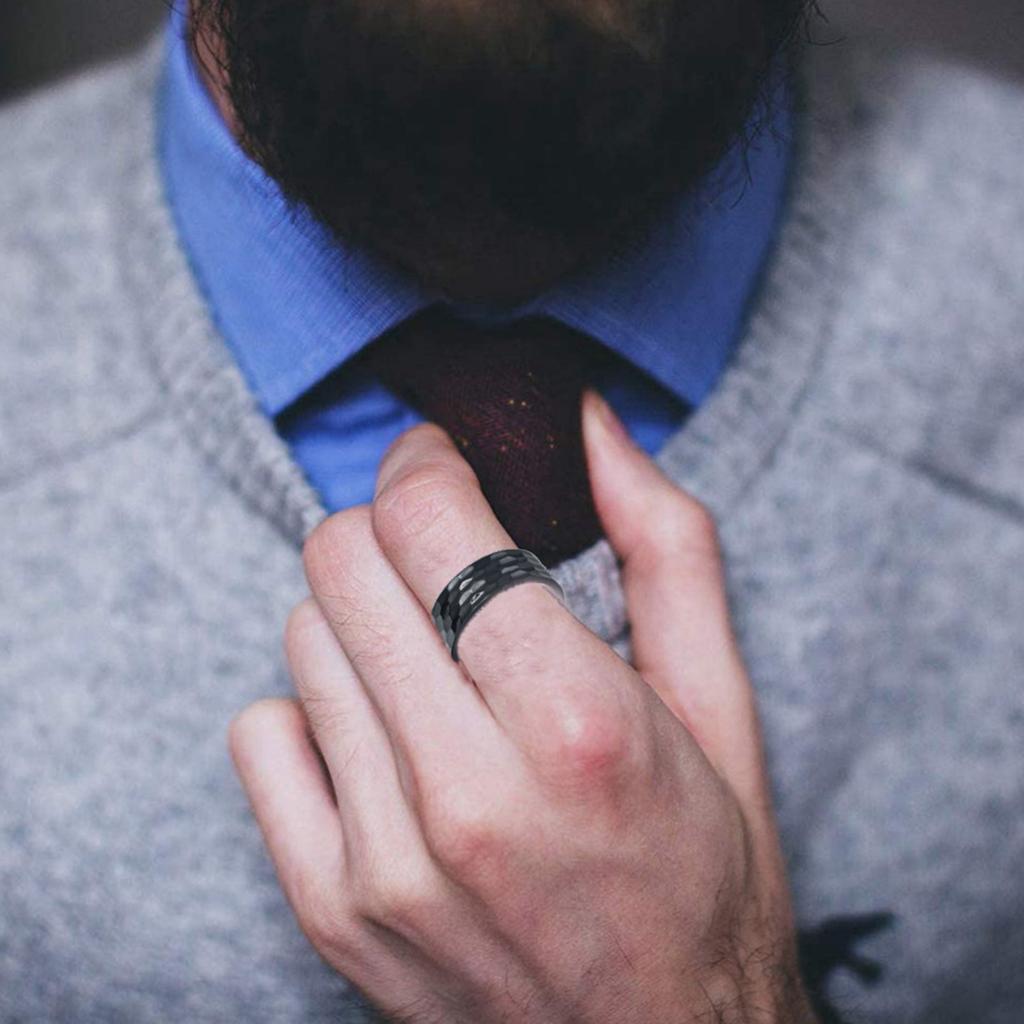 8MM Wide Vacuum European and American New Trendy Men's Titanium Steel Ring with Flower Hammering