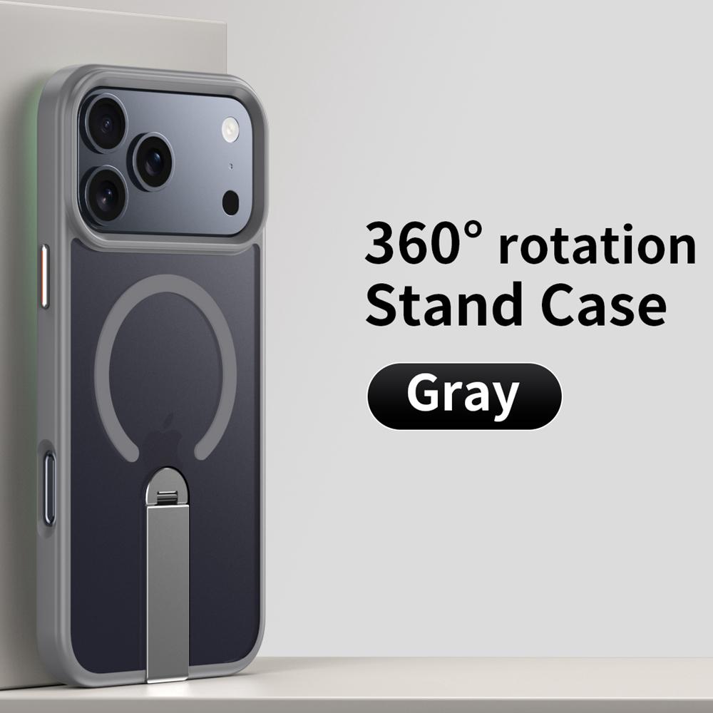 KEYSION 360 Hidden Metal Stand Magnetic Case for Magsafe for iPhone 17 Pro Max Air Transparent Matte Shockproof Phone Back Cover