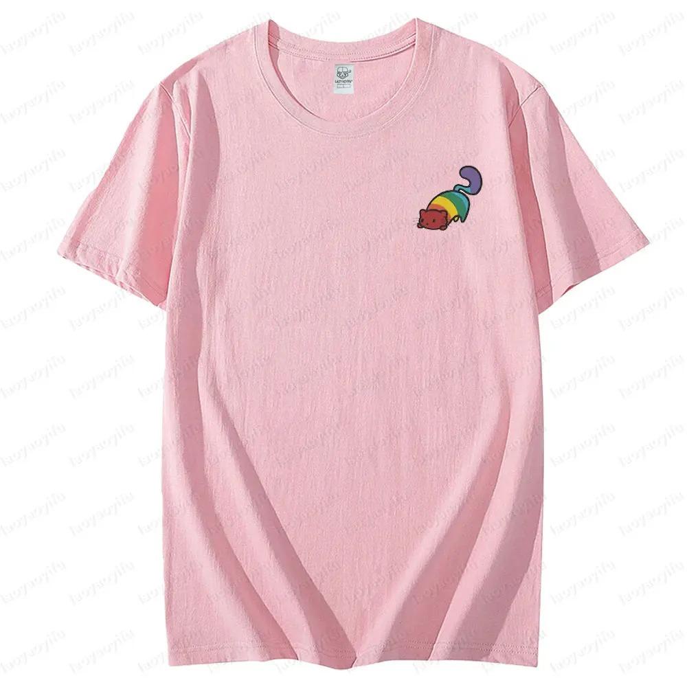 Cute Rainbow Cat LGBT Tee Tops Pride Month Homosexuality Unisex T Shirt Men Women Universal Fashion Casual Crewneck Tshirt