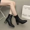 French short boots and ankle boots women's autumn and winter velvet square elastic thin boots thick heel high heel Martin boots