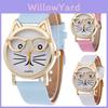 Montre à Quartz pour Femme Adorable Visage de Chat avec Bracelet en Cuir Design Cartoon