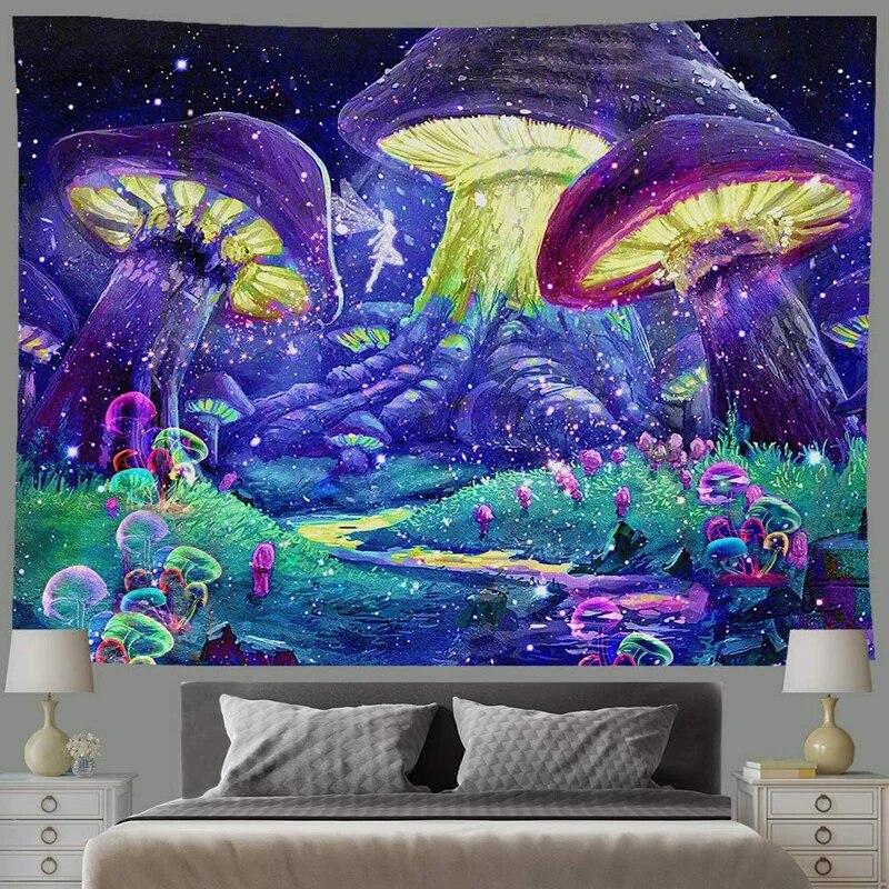 Psychedelic Mushroom Tapestry Divination Psychic Wall Hanging Hippie Bohemian Cute Room Decor Magic Tapestry Art Home Decor