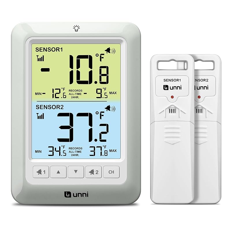 Refrigerator Thermometer with Alarm, Digital Wireless Fridge and Freezer Thermometer, Max Min Temperature Records with Magnetic & Stand Options for