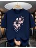 Unisex Navy Crew Neck Tee Cherry Blossom Flower Print Oversized Short Sleeve Unisexs Summer Streetwear Casual Daily Basic Wear Top
