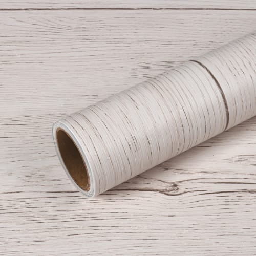 VEELIKE Wood Grain Wallpaper Sticker, 40cm x 3m, Durable DIY Wood Grain Sheet, Milk White, Peelable, Scandinavian Style, Rental Friendly, Cuttable, Oi
