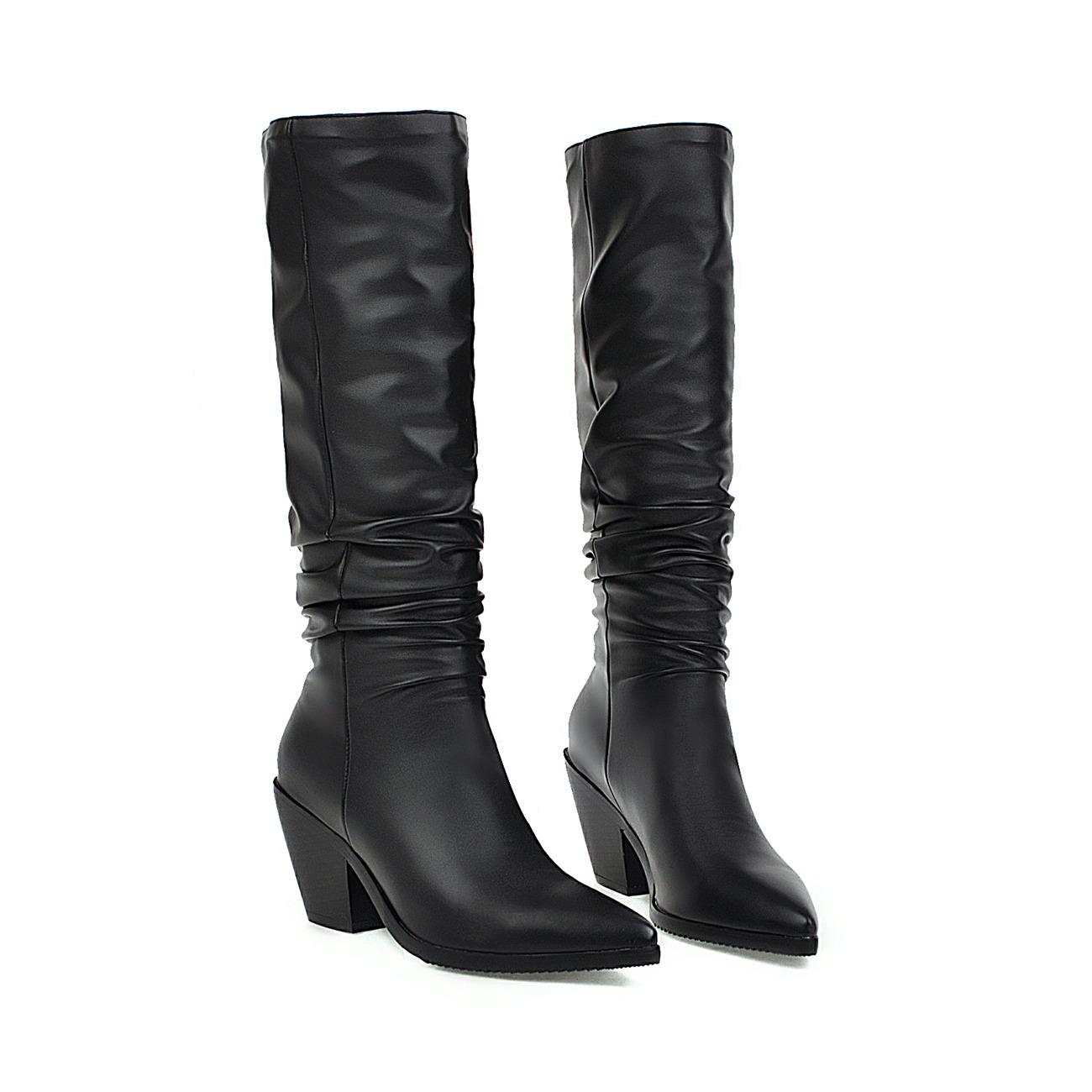 

Женские ботильоны на высоком каблуке осень и зима новые однотонные с острым носком на толстом каблуке большого размера эластичные ботинки 42