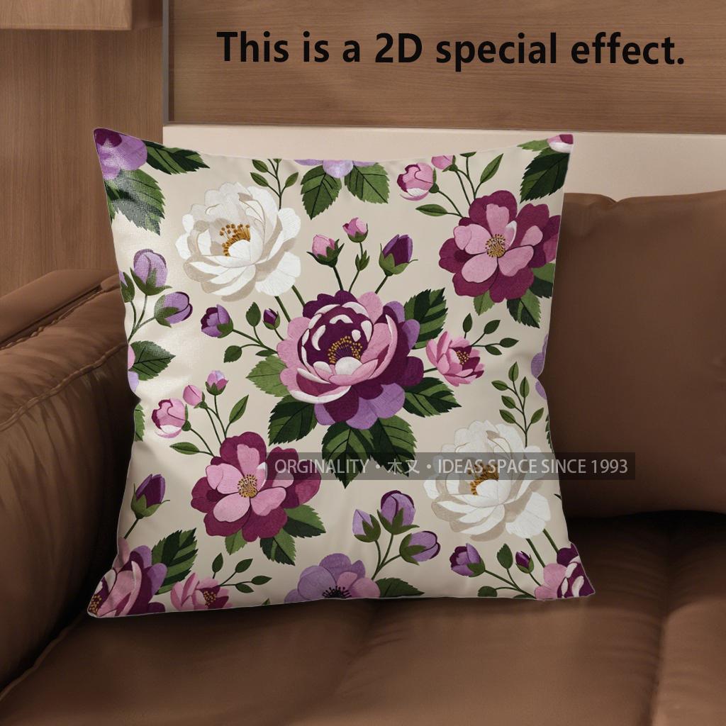 2D Vintage Floral Print Decorative Throw Pillow Covers Pattern Cushion Cover Suitable For Sofa Bedroom Car Pillow Cover