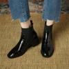 Retro patent leather stone pattern Chelsea short boots women's 2025 autumn and winter new British round head thick heel elastic Martin boots