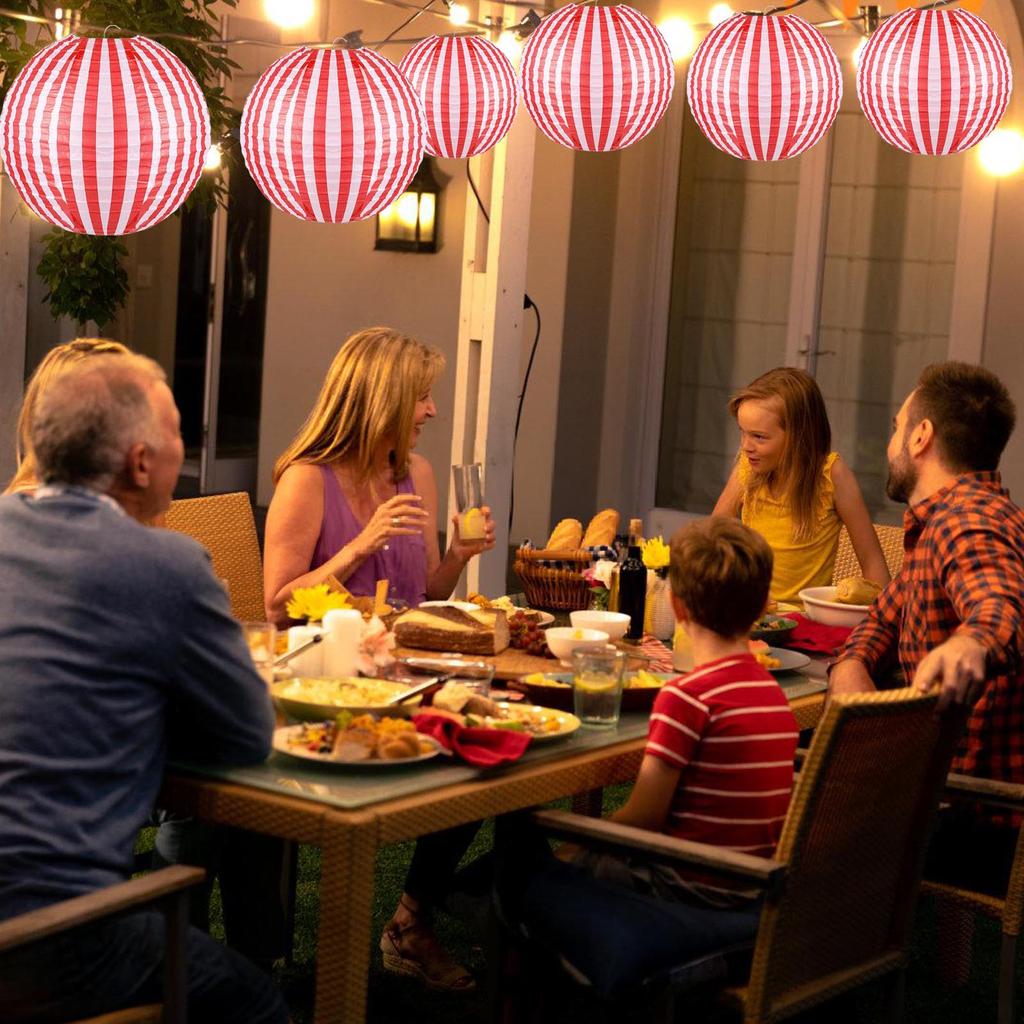 6pcs Large Diameter Red White Striped Paper Lanterns For Home Decoration And Event Planning From Recyclable Paper