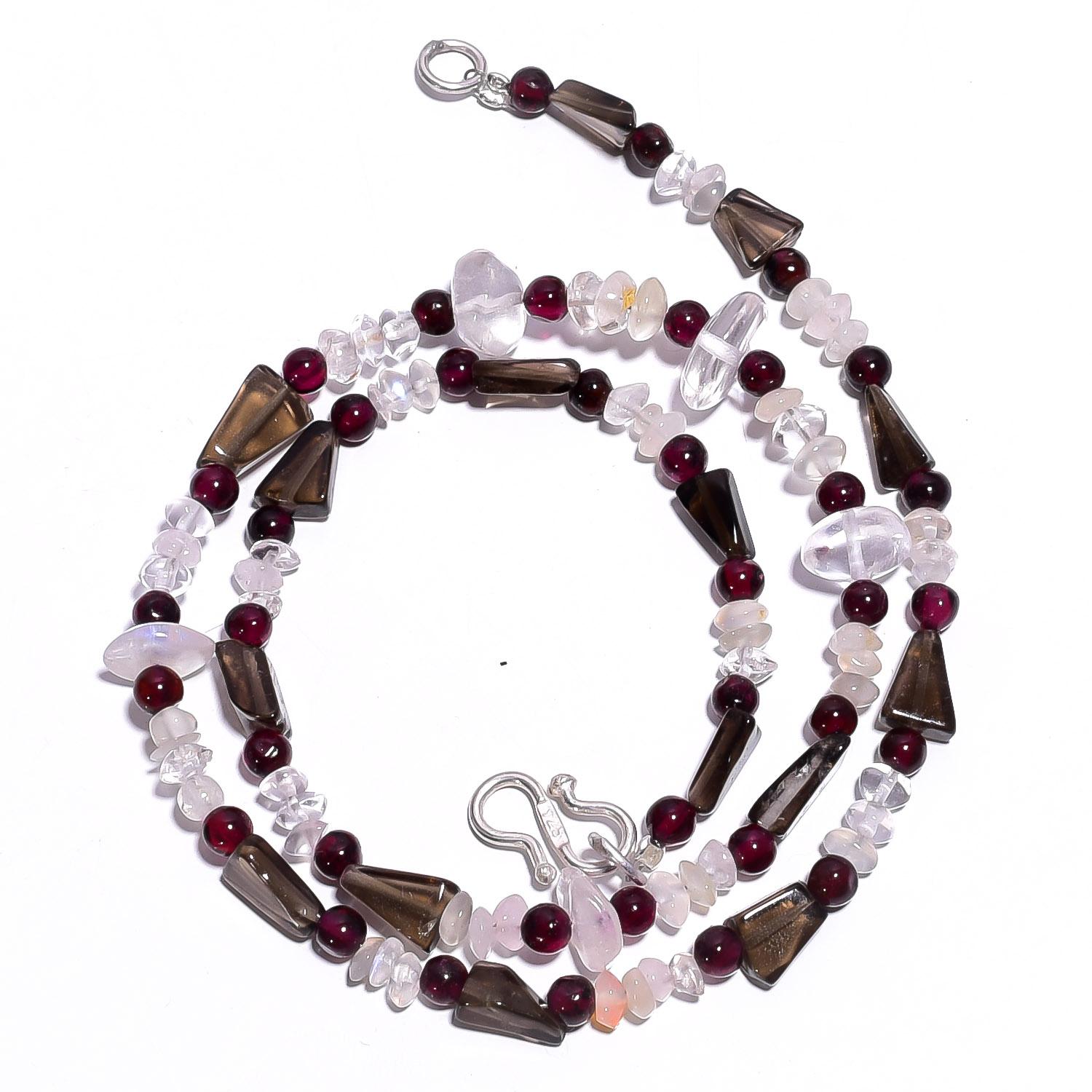

Natural Smoky Quartz Crystal Garnet Gemstone Smooth Beads Necklace 17 UB-4448 UB-4448