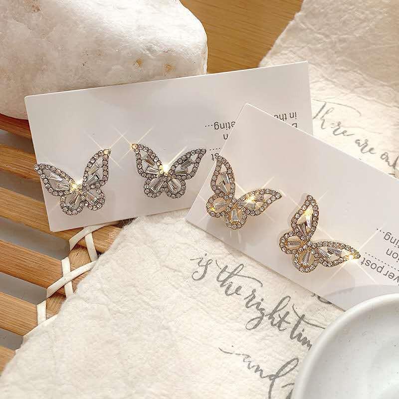 Korean New Fashion Butterfly Earrings For Women 2026 Punk Rhinestone Style Cute Girl Zircon Stud Earrings Kpop Jewelry
