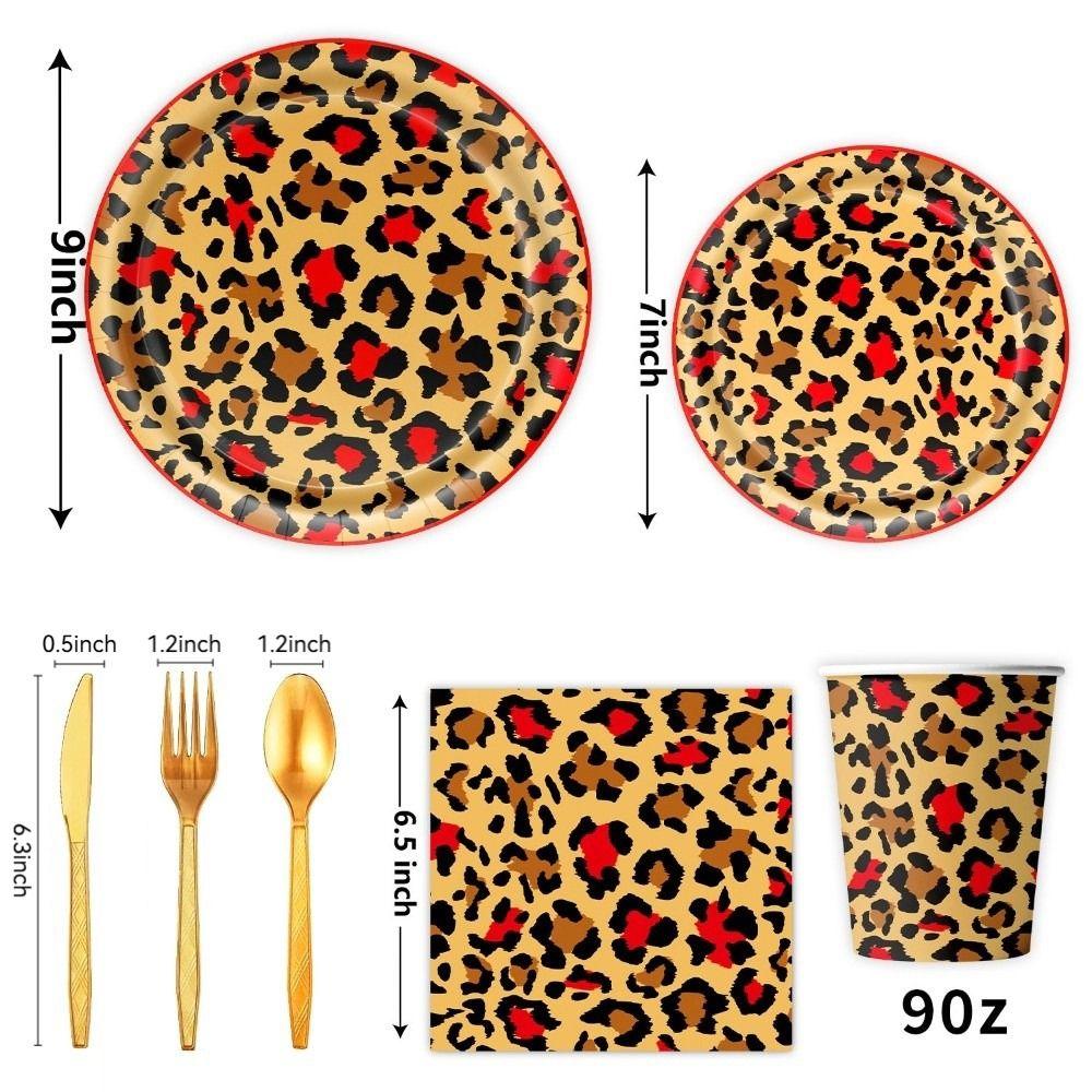 96PCS Tablecloth Tableware Set Napkin Leopard Party Supplies Boys Kids Women