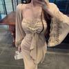 French Gentle Temperament Lace Splicing Neck Suspender Dress High Sense Waist Slim Fit Banquet Dress Summer