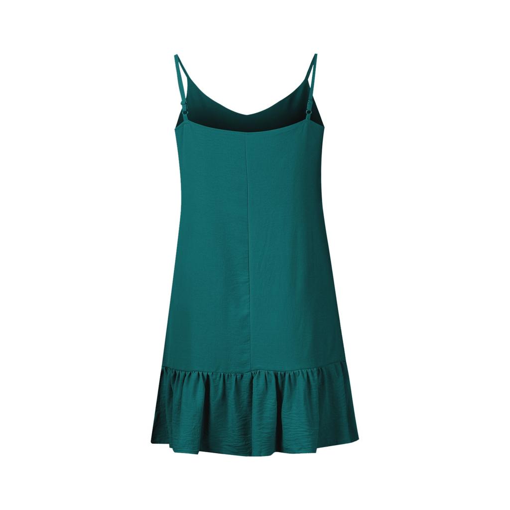 Women's Fashion Casual Color V Neck Strappy Beach Dress (Adjustable Straps)