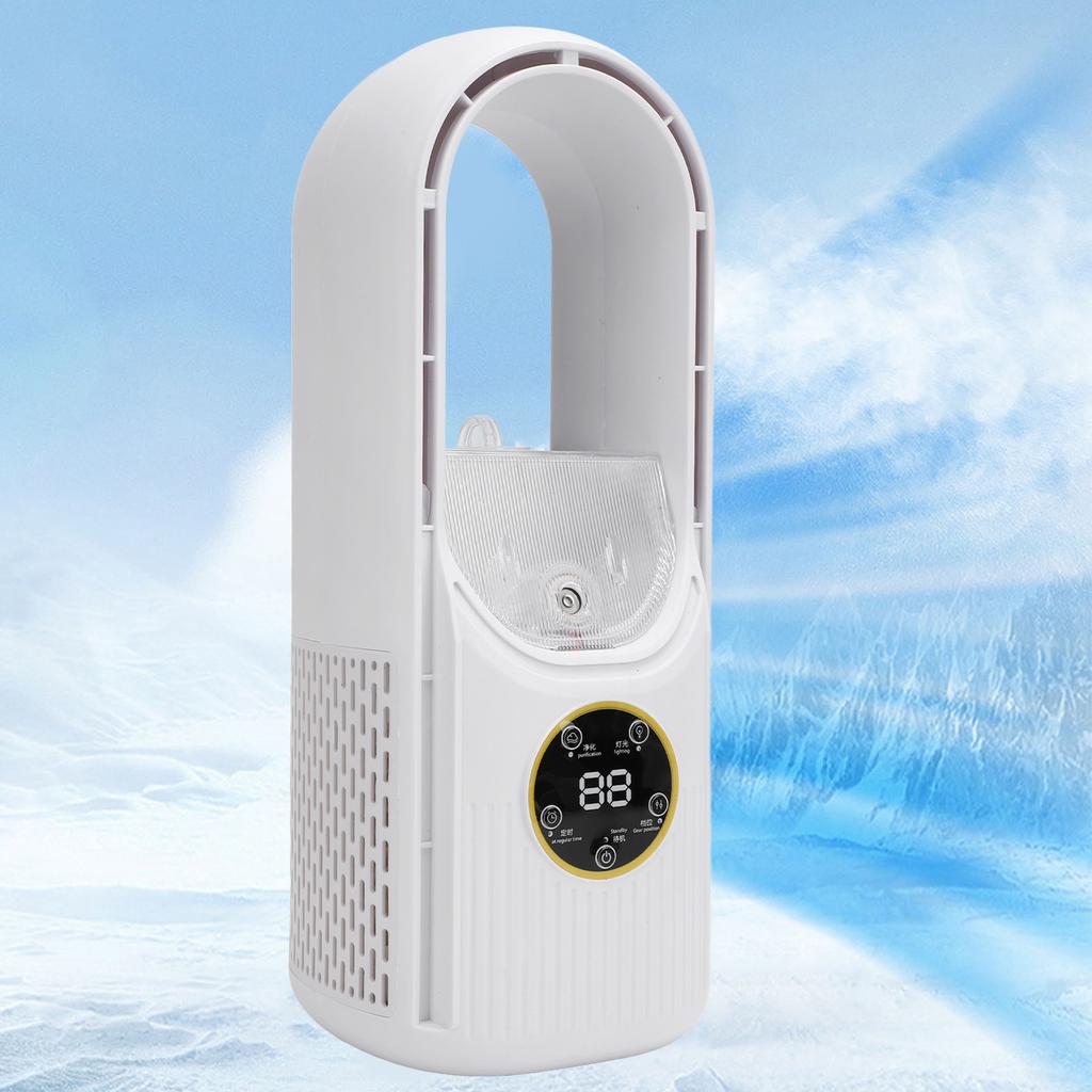 Bladeless Desk Fan Timed Air Conditioning Fan USB Rechargeable Portable Bladeless Fan Small Desktop Fan with Colorful Lights